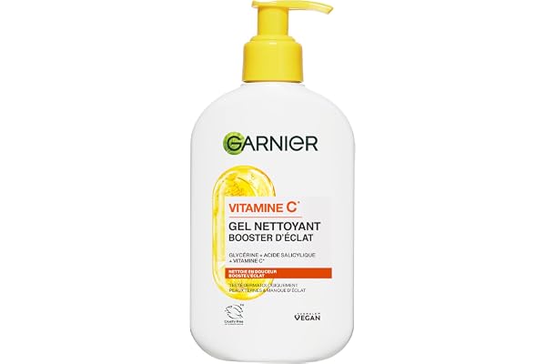 GARNIER Skin Active - Gel Nettoyant Booster D'Éclat - pH Neutre - Démaquille En Douceur, Hydrate & Illumine - Enrichi En Vitamine C & Glycérine - Vegan & Cruelty Free - Tous Types de Peaux - 250 ml