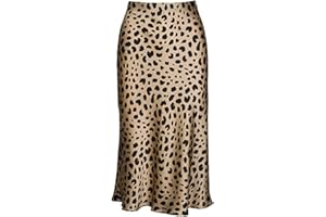COMEFOHOME Women Leopard Print Skirt High Waist Hidden Elasticized Waistband Midi Skirts