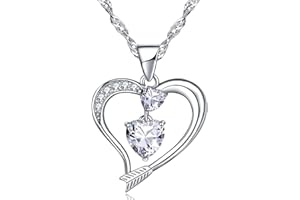 Emma Manor EM Collier Coeur d'amour Plaqué Or Blanc 14 carats Pour Toujours Collier Pendentif Coeur d'amour Bijoux en Zircone Cubique pour Femme Fille