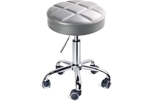 Leader Accessories Swivel beauty Stool Round Rolling Stools Adjustable Work Stool with 5 Wheels (Light Grey/seat cushion Φ14)