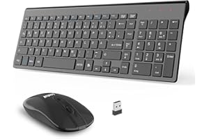 LeadsaiL Tastatur Maus Set Kabellos, 2,4 GHz USB-Empfänger Ultradünne Leise, Deutsch QWERTZ-Layout, 12 FN-Tasten Für Windows XP/7/8/10, PC, Laptop, Computer, Desktop - schwarz
