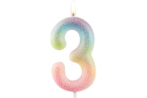Zolunu Glitter Colorful 3rd Birthday Candle, Birthday Number 3 Candle Cake Toppers for Girl Women, Glitter Colorful Themed Party Decorations Supplies Birthday Gifts