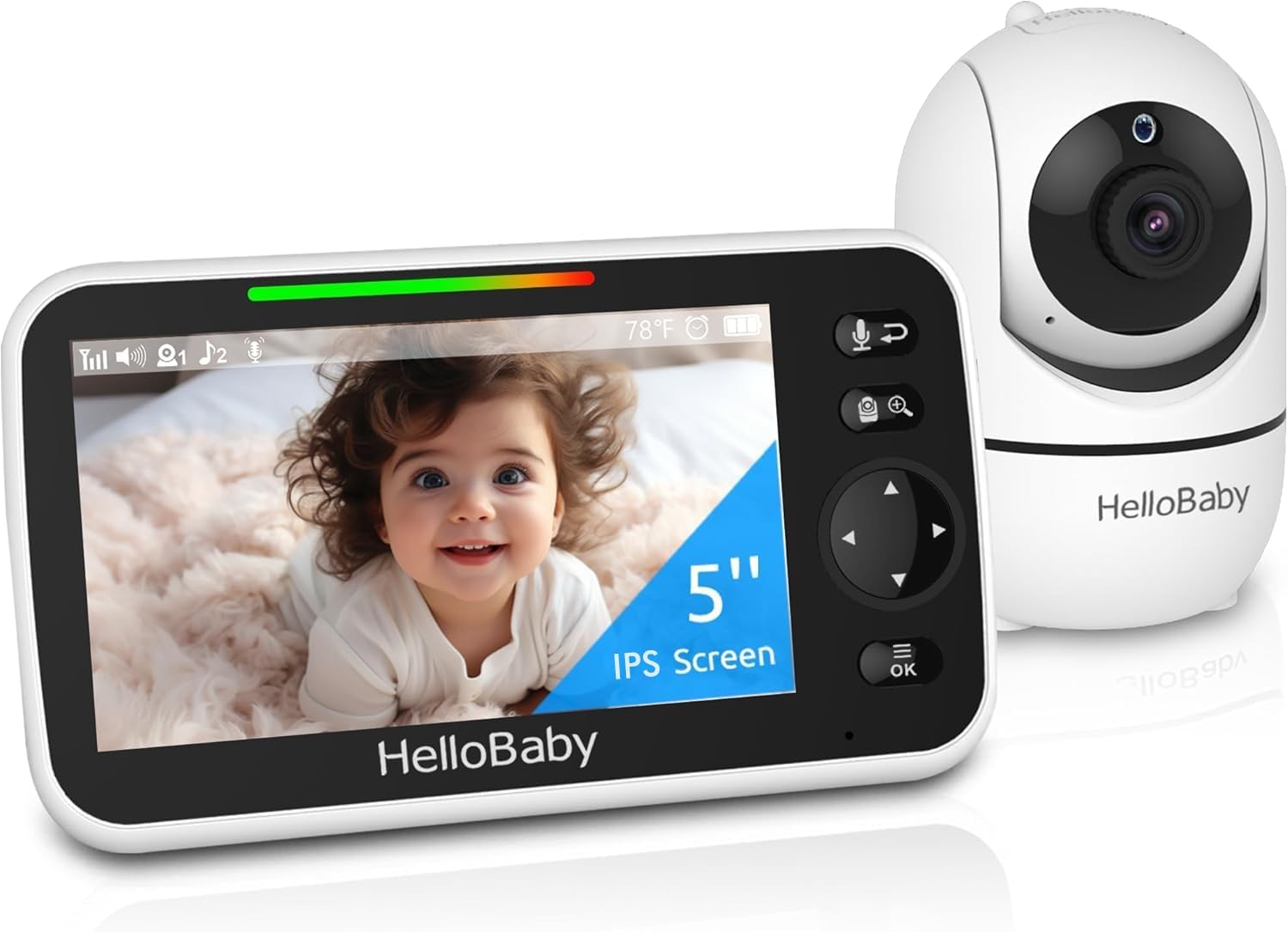 HelloBaby Baby Monitor, HB6550 with Camera and Night Vision, 5''Display with 30-Hour Battery, Pan-Tilt-Zoom Video Baby Monitor No WiFi, 2-Way Talk, Temperature, 8 Lullabies and 1000ft Range