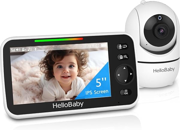HelloBaby Baby Monitor, HB6550 with Camera and Night Vision, 5''Display with 30-Hour Battery, Pan-Tilt-Zoom Video Baby Monitor No WiFi, 2-Way Talk, Temperature, 8 Lullabies and 1000ft Range - 1