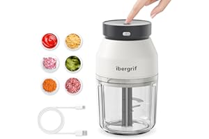Ibergrif M503 Picadora Electrica de Alimentos, Trituradora de Alimentos Electrica Multifunción, 400 ml, Cargador USB Portátil Mini Picadora para Cebollas, Frutas, Nueces, Carne, Ajo