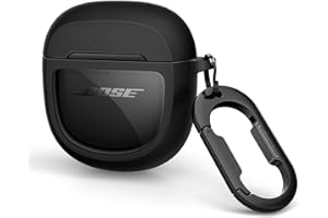 SURITCH Custodia per Bose QuietComfort Earbuds II 2022/QuietComfort Ultra 2023, Custodia Protettiva in TPU Antiurto con Moschettone e Portachiavi e Finestra con Logo Trasparente (Beats Nero)