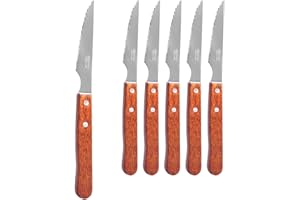 CUPERINOX Cuchillos Carne | Cuchillos Mesa | Cuchillos Chuleteros | Cuchillo Sierra | 100 mm | Acero Inoxidable | Cuchillos para mesa (Madera)