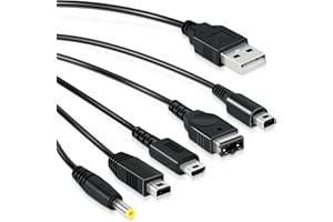 Mcbazel Câble de Chargeur USB 5 en 1 Remplacement, Compatible avec les Consoles DS Lite/NDS/New 3DS XL/New 3DS/3DS XL/3DS/2DS/DSi XL/Wii U/Gameboy Advance SP (GBA SP)/PSP1000/2000/3000