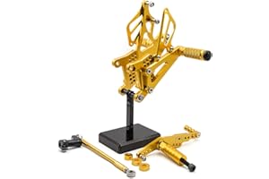 NICEDOLL CNC R1 07-08 Motorcycle Adjustable Rearsets Foot Pegs Rear Set Footpeg Shift Pedal Compatible with YZF R1 2007 2008 Gold