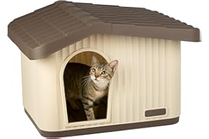 VOUNOT® Dog House, Weatherproof Pet Shelter with Sloped Roof, Durable Kennel with Non-Slip Feet for Indoor & Outdoor Use, 60×51×41 cm, Beige