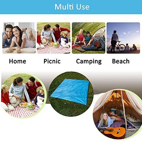 LIVEHITOP Picknick Matte Tuch Strand Decke Große XXL 210×200 cm, Wasserdichte Dünn Leicht Tragbar Mat mit Tasche 4 Stöpsel für Outdoor Park BBQ Sommer Camping, 83“x79“ (Blau) - 2