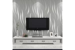 HANMERO® Carta da parati moderna e minimalista in tessuto non tessuto con motivo a pianta acquatica 3D affollata goffrata per soggiorno, camera da letto, pareti Siver&Grey 0,53 m x 10 m = 5,3 m