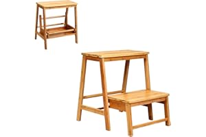 COSTWAY Escalera Plegable, Silla Escalera de Madera de 2 Peldaños, Taburete Escalera, Multifunción Escalera Banqueta Taburete Estantería Escalón para Baño Hogar Decoración, hasta 100kg(Natural)