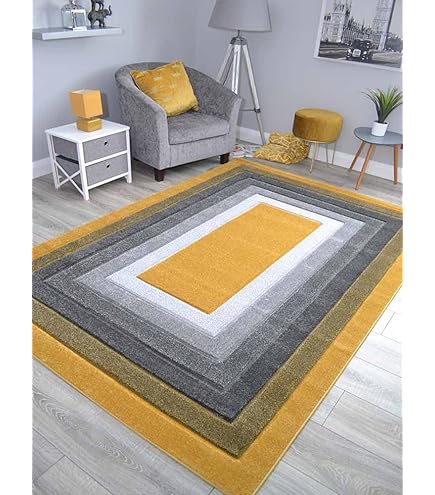 Modern Style Florence Ochre Gold Mustard Grey Triangle Rugs (80cm - View #8