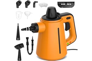 HomHou Handheld Steam Cleaner, Multipurpose Steam Cleaner with 380 Ml Capacity And 10 Accessories, High Temperature Portable Steam Cleaner for Carpet, Toilet, Floor, Oven, Bathroom And Windows(Orange)