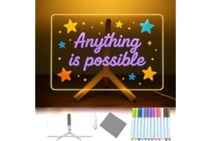 Praclife LED Note Board with 12 Colors Pen, 30x20 cm Acrylic Light Up Drawing Writing Message Magic Board for School Office Cafe Home