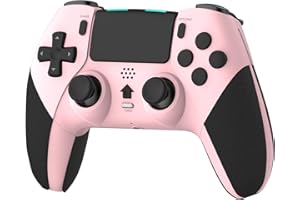 RCCBOOST Mando Inalámbrico para PS4, Mando PS4 con Conector para Micrófono y audio, Mando P4 con Doble Vibración y Giroscopio de Seis Ejes, Macro, Turbo, Pantalla Táctil, Batería de 800mah(Rosa)