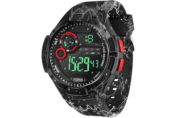 BANGLIN Montre Résistant l'eau 10 ATM 100m Lumineux Montre de Natation Submersible avec Fonctions Réveil, Chronographe, Double Fuseau Horaire, Format 12/24 Heures Sélectionnable