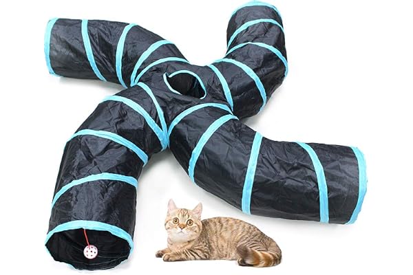 Bemodst Road Tunnel pour Chat, 2 Voies/3 Voies/4 Voies/5 Voies Tubes de Tunnels Pliable Jouet Labyrinthe interactif pour Petits Animaux, Petit Lapin,Chaton, Chiot,Furet,cochons d’ Inde (4 Voies)