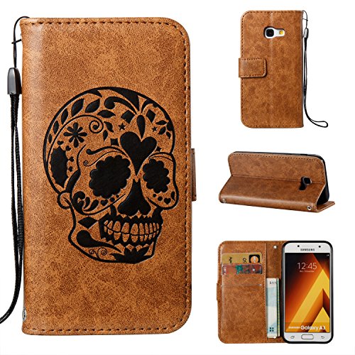 Samsung A320/Galaxy A3(2017) Case,Samsung A320/Galaxy A3(2017) Case Leather ,Samsung A320/Galaxy A3(2017) Case Wallet - Cozy Hut Cool Skull head Pattern Design PU Leather Notebook Design Flip Cover Folio Inlaid Inner Soft TPU Case with [Card Slot] [Built Stand] [Magnetic Closure][Wallet Function] Protective Skin Durable Case for Samsung A320/Galaxy A3(2017) Model - brown
