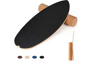 COWIEWIE Balance Board, 15mm Dickes Balance Board + 10mm Korkrolle, Balance-Board Maximale Belastung 150kg, Surf Balance Board für Indoor-Surfen und Skaten