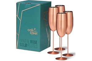 OS OAK & STEEL ENGLAND Oak & Steel - 4 Copas de Champán Prosecco, Acero Inoxidable Acabado Cobre Oro Rosa, 285ml - Caja de Regalo