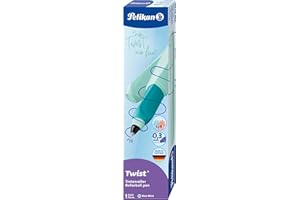 Pelikan Twist Mint, Bolígrafo Esferográfico Ergonómico, para Diestros y Zurdos, para la Escuela y la Oficina, Punta M Indeformable, 2 Cartuchos KM Azules Incluidos, Recargables