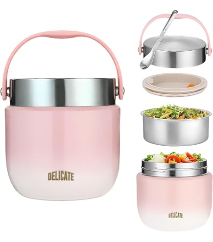 Bocal Isotherme étanche En Inox 304 - Avec Cuillère Pliante - Garde Les Repas Au Chaud 3h - Sans BPA