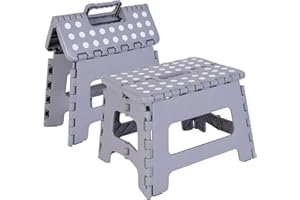 BOZEXPRO 9 inch small folding step stool for adults-kids-infant,Heavy duty foldable stools for adults,non slip kitchen stool-garden stool, (Grey)