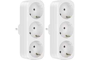 HITRENDS 3 Fach Steckdosen Adapter, 2 Stücke Wandplatte Steckdose, 2 in 1 Doppelstecker AC 250V/16A, 3680W/Max Deutsch Konverter Buchse EU Stecker, Tragbare Praktisch Dreifach für Büro, zu Hause, R