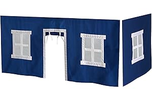 ‎MAX & LILY Max & Lily Baumwolle Bettvorhang für Kinder, aus Stoff, inklusive transparente Kunststoffenster, für Jungen und Mädchen, Vorderer Vorhang 190.5cm x 83.8cm, blau und weiß