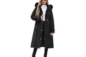 Yuson Girl Manteau Femme Hiver Longue Polaire Doublé Manteaux Épaisse Chaude Blouson à Capuche Elégant Zippé Parka Automne Hiver Coupe Vent Veste Doudoune Outercoat avec Cordon