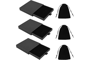 BEHAHAI 3pcs Jewelry Gift Boxes with 3pcs Velvet Bags,Bracelet Cardboard Jewelry Box Black Kraft Square Gift Box Jewellery Necklace Ring Storage for Valentine's Day Birthday Christmas