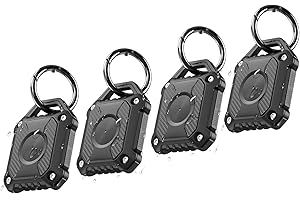 ONEONTA 4er Pack Airtag Anhänger - Airtag Schlüsselanhänger - Airtag Hülle Wasserdicht - Air Tages Anhänger für Apple - Airtag Halter Hund, Robust TPU, Schwarz