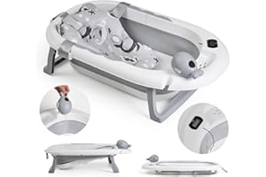 Buddy Baby Baby Splash składana przenośna wanna dla dzieci, ergonomiczna konstrukcja, antypoślizgowa poduszka i pokrywa bezpieczeństwa (szara)