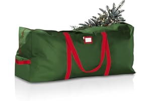 E-SMARTER Christmas Tree Storage Bag, 125x38x50cm 600D Hard-Wearing Christmas Tree Bag Storage for 6-7.5ft Artificial Disassembled Trees, Waterproof Storage Bag for Christmas Tree, Cushion, Green