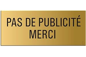 OFFORM DESIGN Plaque - Pas de Publicité Merci 60x25 mm pour Bôite aux Lettres Aluminium Aspect Laiton auto-adhésif 29019-M