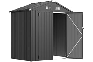 YODOLLA Metall Gerätehaus mit Satteldach, 193 x 116 x 196cm Geräteschuppen Garten Schuppen Gartenhaus mit Lüftungsschlitzen für Fahrrad, Werkzeug, Rasenmäher, Dunkelgrau