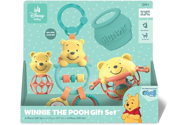 Bright Starts Coffret Cadeau Disney Baby Winnie l'ourson Silly Ole Bundle, 5 Jouets Inclus pour Les Nouveau-nés et Plus