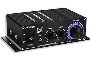XRLUC 600W Audio Amplifier, 2 Channel Powerful Amp Class AB HiFi Stereo Bass & Treble Control RCA AUX Input for Speakers MP3 Home PC TV Cell Phone DVD [No Power Adapter]