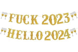 LOMYLM New Years Eve Decorations 2024 Banner Glitter Gold, Hello 2024 Lettering Banner, Happy New Year Hanging Decorations for New Years Eve Christmas Party Home Bar Outdoor Decorations