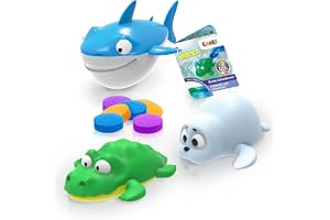 INKEE TOYS badleksak 3 havsdjur haj, krokodil och säl – badset för barn med dragrep – roliga vattenleksaker för barn