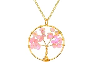 Only faith Collar para Mujer Arbol de Vida con piedras naturales Hecho a mano Acero Inoxidable Amuleto y protección Limpieza de 7 Chakras meditación