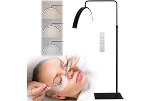 DVONE Lámpara de Luz de Pestañas, 36W Lámpara de Pie LED 135-160cm Altura Ajustable con 3 Temperaturas de Color y Mando a Distancia pour Belleza Extensión de Pestañas Sala de Estar Dormitorio Oficina