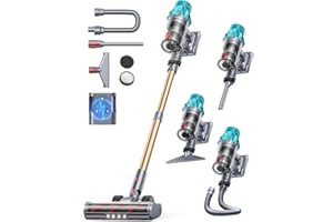 Fieety Aspiradora sin Cable 45kPa/550w/60Min Escoba Aspirador sin Cable Potente Aspiradora Vertical con Luz LED, Aspiradora Escoba Antienreda LED Pantalla Táctil para Suelo/Alfombra, Carga en Pared