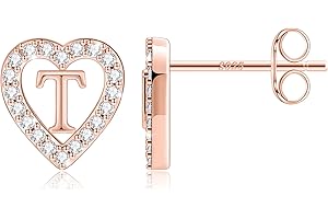 TINGN Pendientes con letra para niña, chapados en oro de 14 quilates, pendientes de corazón para niños, pendientes sin níquel, pendientes con circonitas, regalos para niñas y mujeres