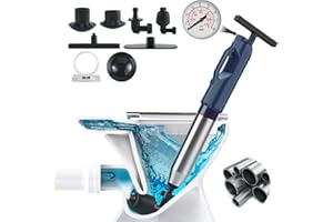 Wenbones Déboucheur WC Ventouse Haute Pression avec Baromètre, 3 Têtes de Piston et Gonfleur pour Évier, Baignoire, Douche, 4 Accessoires Complet pour Dégorgement Éfficient (2e, bleu)