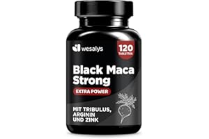 WESALYS Maca Kapseln hochdosiert – 30.000mg, Black Maca 20:1 Extrakt mit Tribulus terrestris, Arginin, Zink, Vitamin B, Selen - 120 Kapsel Heldenkraft für Männer