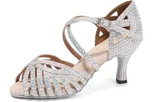 HIPPOSEUS Zapatos de Baile Latino para Mujer con Pedrería Moderna Salsa y Bachata Zapatos de Baile de Salón,Model L380