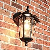 Fassung: E27 - max 60Watt Außenwandleuchte Außenwandlampe Schwarz Aluminium E27 T:22cm Glas Beleuchtung Garten Hof Tür Balkon